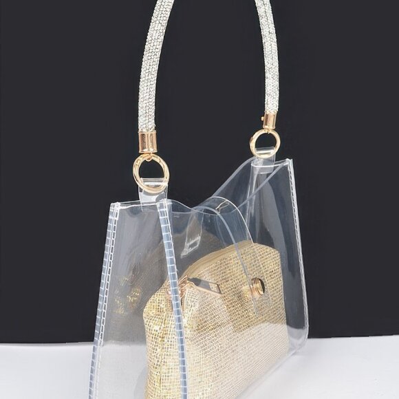 Clear Small Hobo Bag W/rhinestone Handle - Picture 3 of 7
